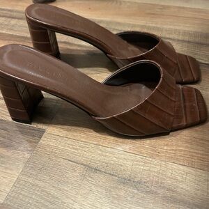 Billini Brown Croc-Embossed Block Heel Sandal